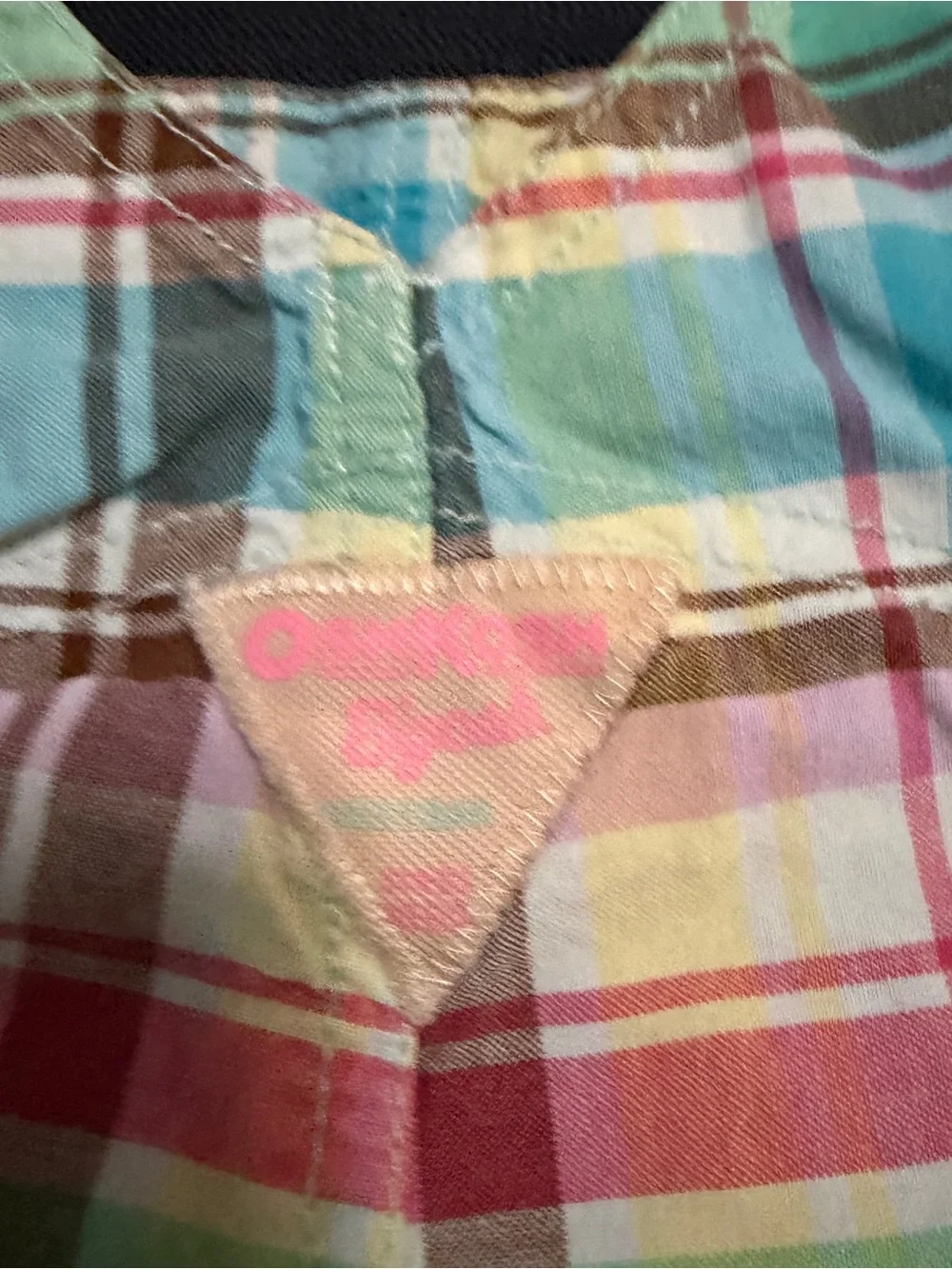 OshKosh B'gosh Pastel Plaid Short Overalls Sz 24M Vintage Y2K Bubble